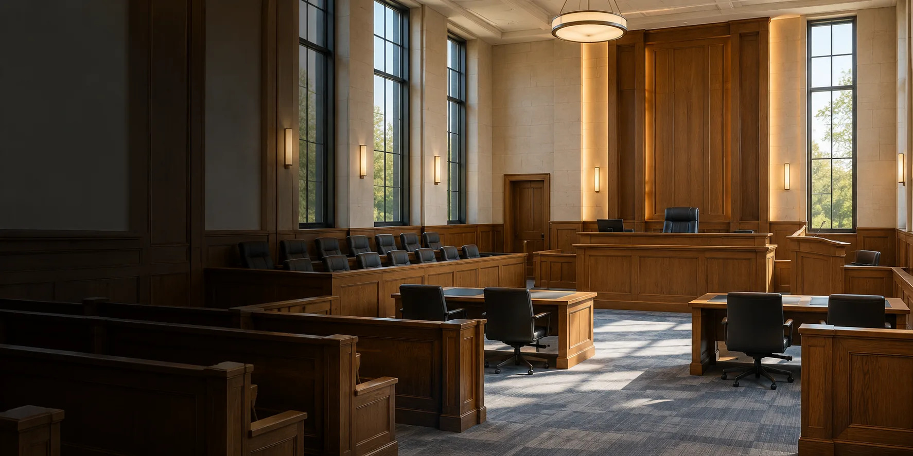 Empty courtroom for Litigation representation